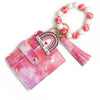 Love Pattern Pu Material Valentine's Day Wooden Bead Keychain And Bracelet