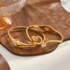Love Pattern Stainless Steel Bracelet With Zircon Rhinestones And Gold Tone Vacuum Plated Finish