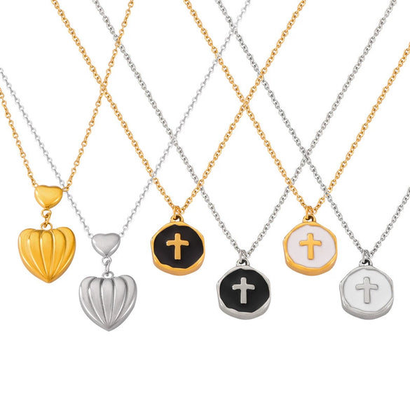 Love Pendant Jewelry 316L Stainless Steel Gold Plated Geometric Cross Drop Design Necklace