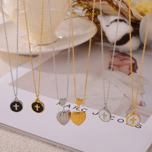 Love Pendant Jewelry 316L Stainless Steel Gold Plated Geometric Cross Drop Design Necklace