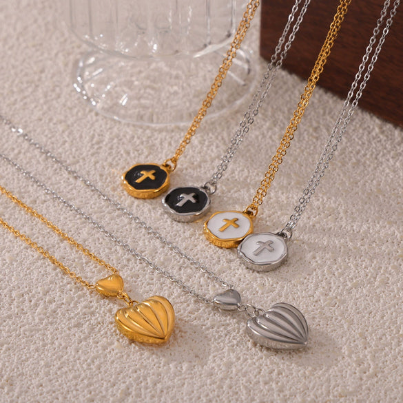 Love Pendant Jewelry 316L Stainless Steel Gold Plated Geometric Cross Drop Design Necklace