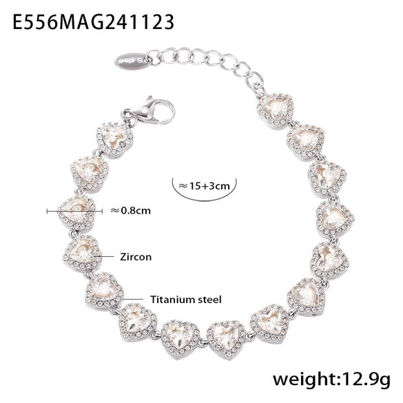 Love Sparkling Zircon Stitching Stainless Steel Jewelry Necklace Bracelet Set For Women With Electroplating Treatment