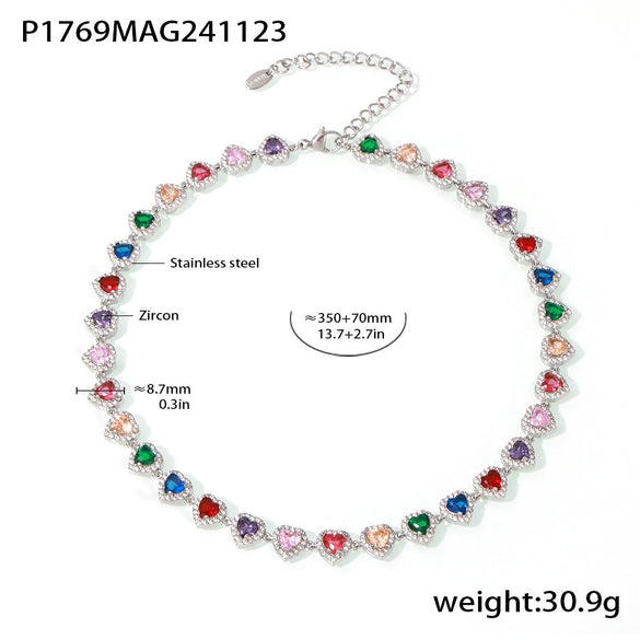 Love Sparkling Zircon Stitching Stainless Steel Jewelry Necklace Bracelet Set For Women With Electroplating Treatment