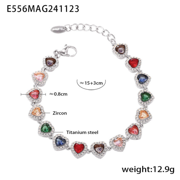 Love Sparkling Zircon Stitching Stainless Steel Jewelry Necklace Bracelet Set For Women With Electroplating Treatment