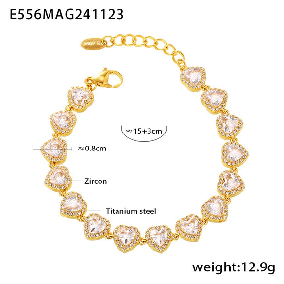 Love Sparkling Zircon Stitching Stainless Steel Jewelry Necklace Bracelet Set For Women With Electroplating Treatment