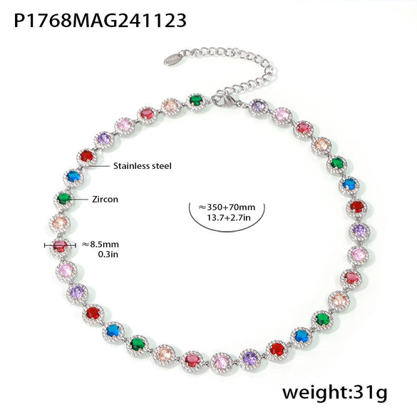 Love Sparkling Zircon Stitching Stainless Steel Jewelry Necklace Bracelet Set For Women With Electroplating Treatment