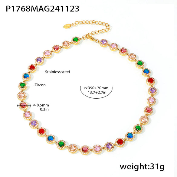Love Sparkling Zircon Stitching Stainless Steel Jewelry Necklace Bracelet Set For Women With Electroplating Treatment