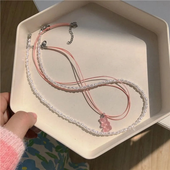 Love Stitching Pearl Japanese And Korean Necklace Design High-Grade Light Luxury Niche Clavicle Chain  New Women'S Necklace