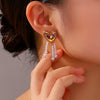 Love Tassel Pearl Long Earrings For Women Geometric Style Stainless Steel 18K Vacuum Plated In Furnace