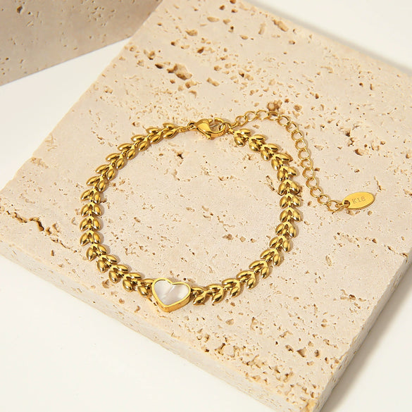 Love White Shell Women's Geometric Stainless Steel 18K Gold Vacuum Plated Bracelet