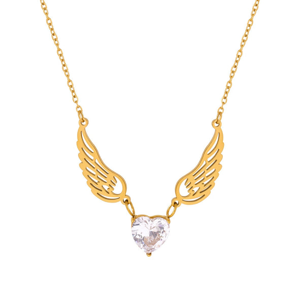 Love Zircon Angel Wings Titanium Steel Necklace For Women With Electroplating And Geometric Design