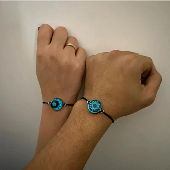 Lovers Time Sun And Moon Gemstone Braided Bracelet Paint Process Cord Material Couple Style