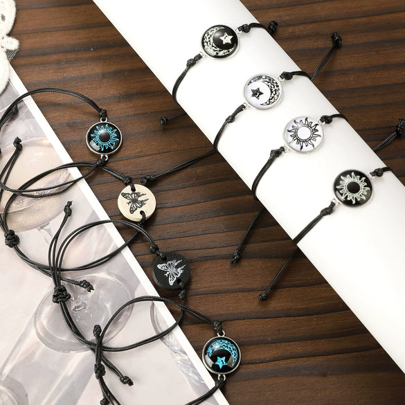 Lovers Time Sun And Moon Gemstone Braided Bracelet Paint Process Cord Material Couple Style