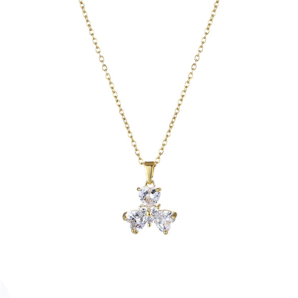 Lucky Clover Pendant Clavicle Chain For Female Stainless Steel Mixed Gem Inlay Electroplating Clover Pattern