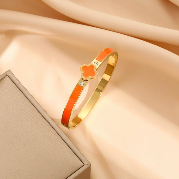 Lucky Clover Titanium Steel Bracelet Light Luxury Enamel Geometric Polishing