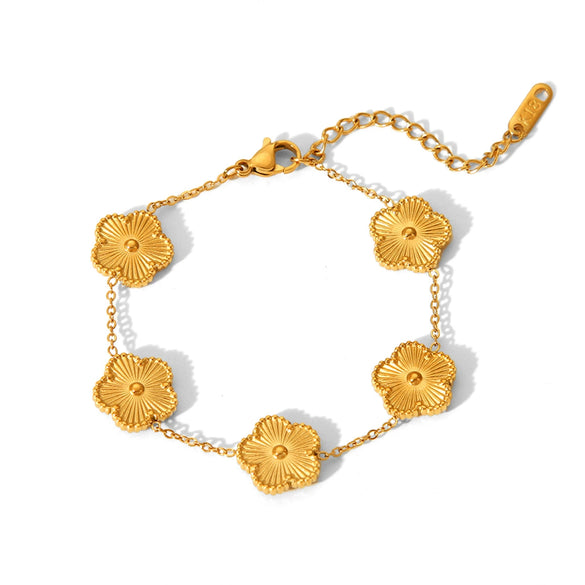 Lucky Fourleaf Clover Stainless Steel Women's Bracelet With Fivepetal Flower Geometric Pattern Electroplated