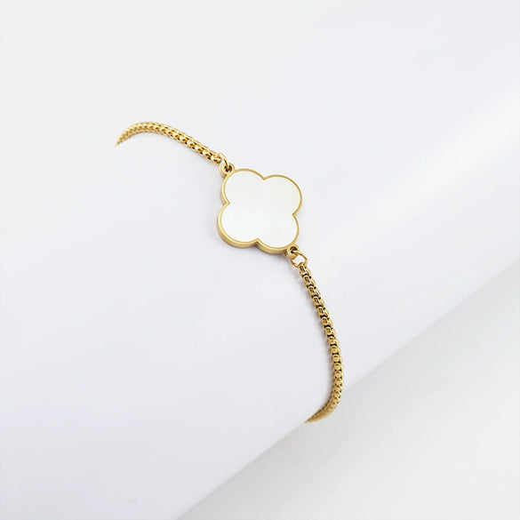 Lucky Fourleaf Clover 316L Stainless Steel Women's Fashion Allmatch 18K Gold Plated Bracelet