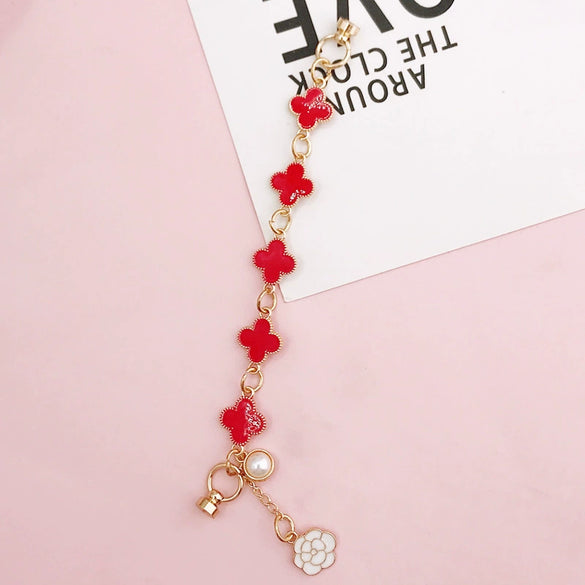 Lucky Fourleaf Clover Zinc Alloy Bracelet Phone Case Accessories With Oil Dropping And Plating Process And Turnbuckle Fixation