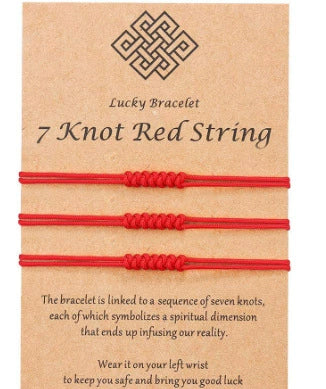 Lucky Seven Knot Red Rope Bracelet Handwoven Stainless Steel Geometric Snake Knot Couple Bracelet Simple Unisex Jewelry