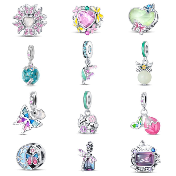 Luminous Diy Accessories Bracelet 925 Silver Plated Dragonfly Butterfly Charm Beads Dripping Oil Design
