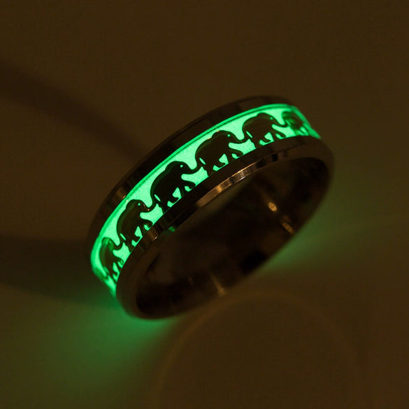 Luminous Elephant Ring Animal Series Jewelry Stainless Steel Dripping Oil Unisex