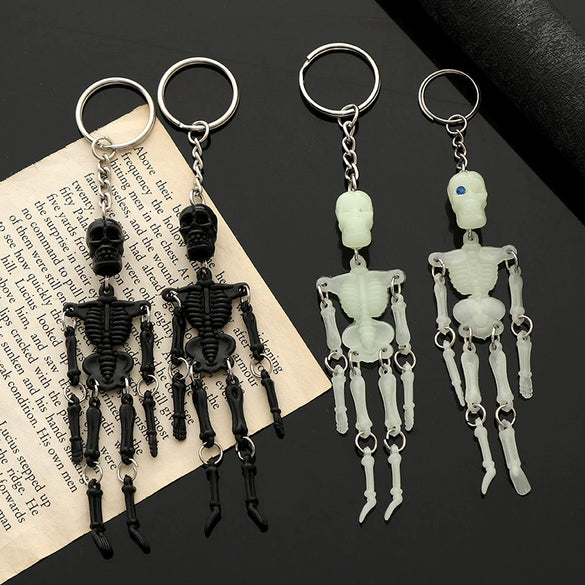 Luminous Pvc Skull Keychain With Multi Joint Design Halloween Pendant Gift Accessory