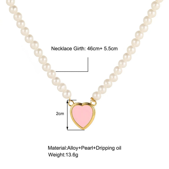 Luxurious Heart Shape Alloy Beaded Artificial Pearls Necklace