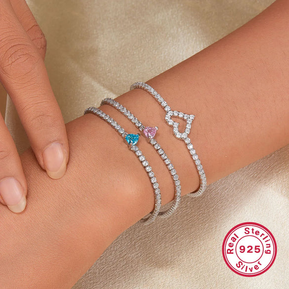 Luxurious Heart Shape Sterling Silver Inlay Zircon White Gold Plated