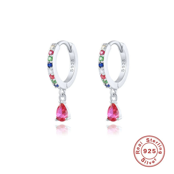 Luxurious High End S925 Sterling Silver Colorful Drop Shaped Women's Earrings With Electroplating
