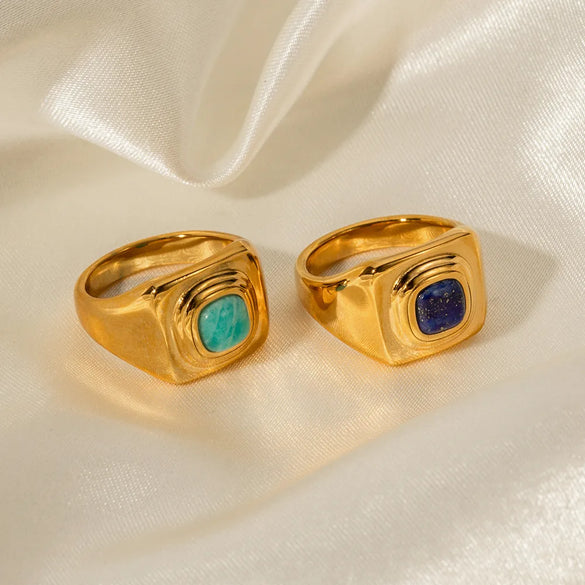 Wholesale Jewelry Luxurious Square 316 Stainless Steel  Artificial Gemstones Plating Inlay Rings