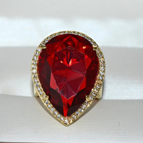 Luxurious Water Droplets Brass Inlay Crystal Rings