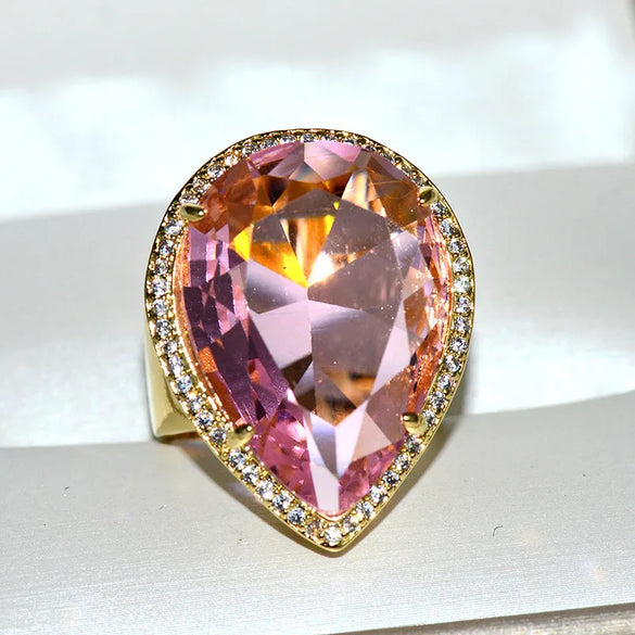 Luxurious Water Droplets Brass Inlay Crystal Rings