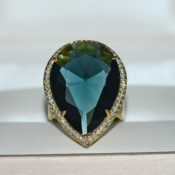 Luxurious Water Droplets Brass Inlay Crystal Rings