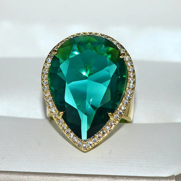 Luxurious Water Droplets Brass Inlay Crystal Rings