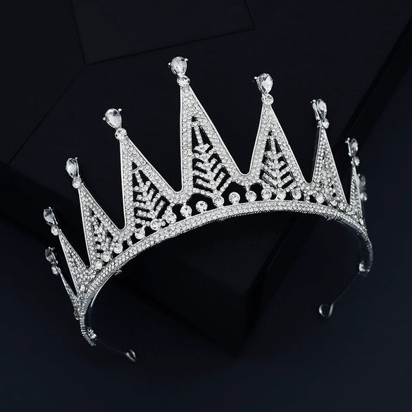 Luxury Alloy Rhinestone Crown Headdress For Women Bridal Wedding Birthday Party Goddess Tiara Hair Accessory