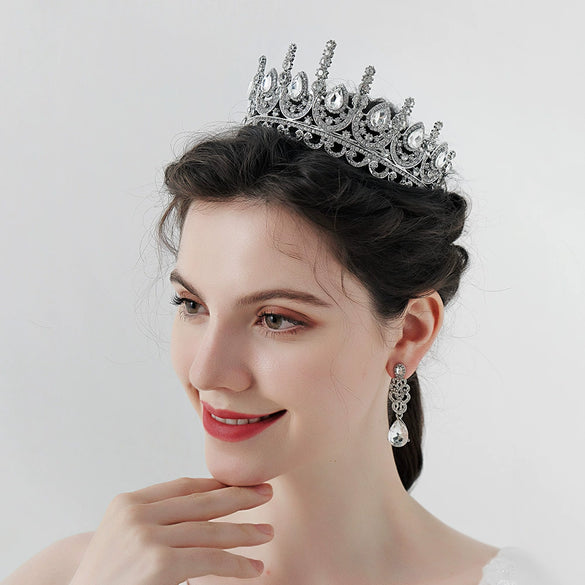 Luxury Alloy Rhinestone Crown Tiara Elegant Wedding Bridal Party Headdress For Women With Diamond Style Detailing