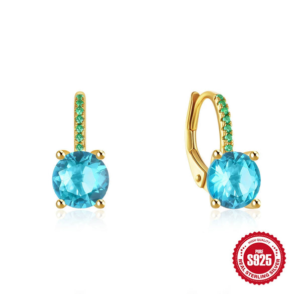 Luxury Classic All Match Four Claw Gemstone S925 Sterling Silver Geometric Earrings With Electroplating