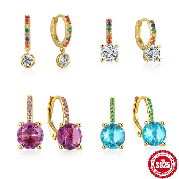 Luxury Classic All Match Four Claw Gemstone S925 Sterling Silver Geometric Earrings With Electroplating
