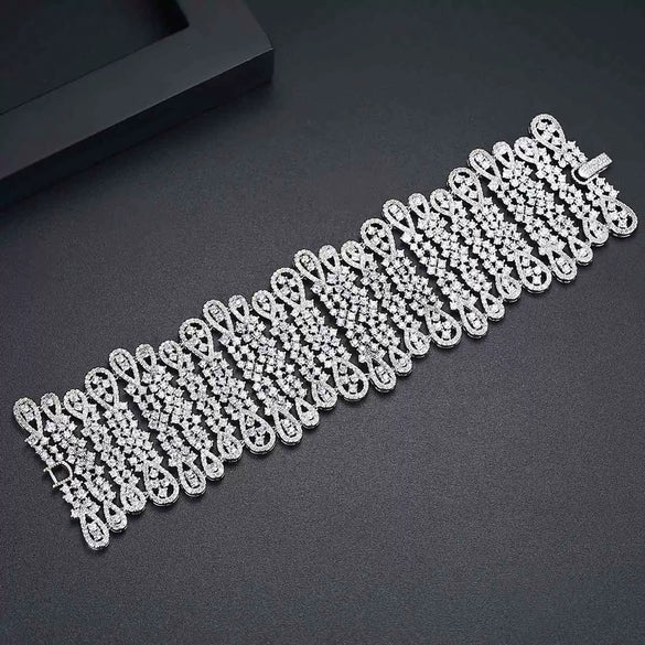 Luxury Copper Bracelet With Full Zircon Embellishment Geometric Design Electroplated Finish And Statement Jewelry Style