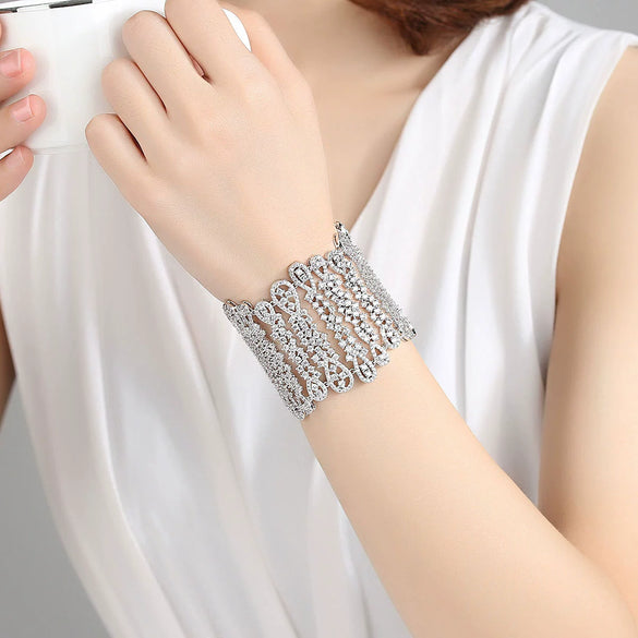 Luxury Copper Bracelet With Full Zircon Embellishment Geometric Design Electroplated Finish And Statement Jewelry Style