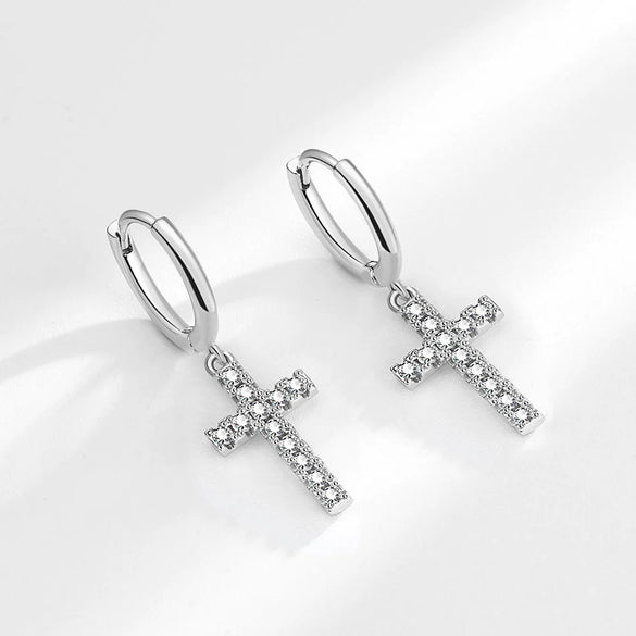 Luxury Diamond Design Cross Earrings Copper
