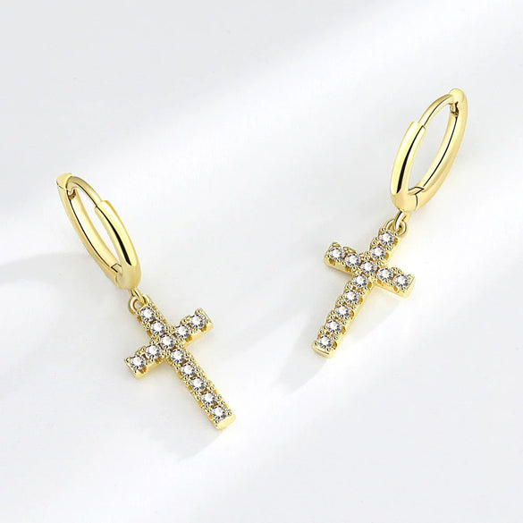 Luxury Diamond Design Cross Earrings Copper