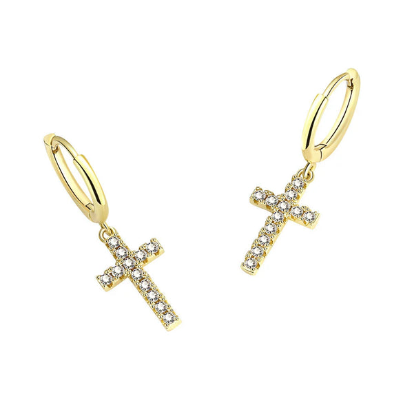 Luxury Diamond Design Cross Earrings Copper