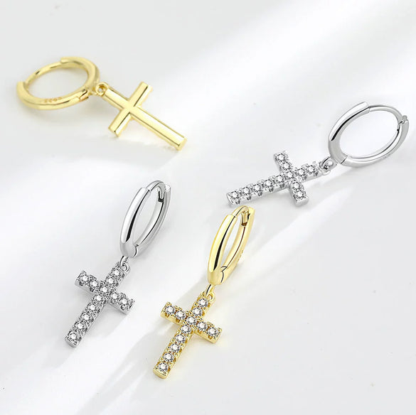 Luxury Diamond Design Cross Earrings Copper