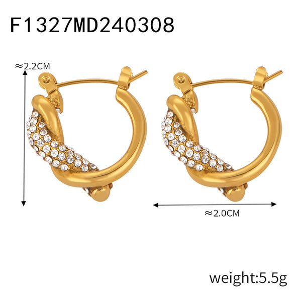 Luxury Diamondembedded Gold Titanium Steel Ring And Earrings Set For Female In Chic Style