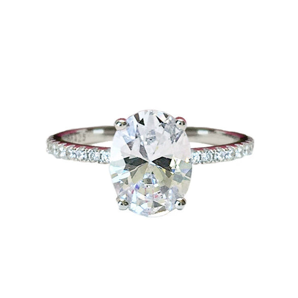 Luxury Electroplated Copper Oval Gemstone Ring With Diamond Encrusted Geometric Design Fashion Wedding Engagement Jewelry