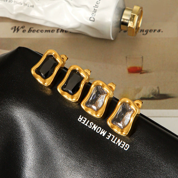 Luxury Electroplated Geometric Stainless Steel Earrings With Zircon Studs For Women