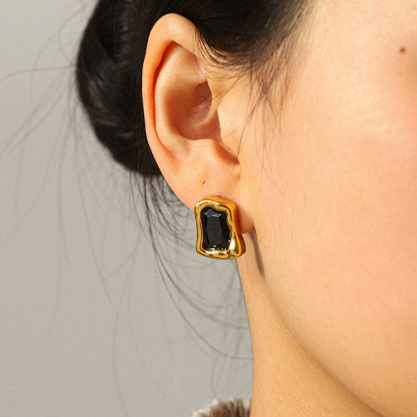 Luxury Electroplated Geometric Stainless Steel Earrings With Zircon Studs For Women