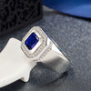 Luxury Elegant Geometric Blue Zircon Ring With Micro Inlaid Square Diamond Design For Unisex
