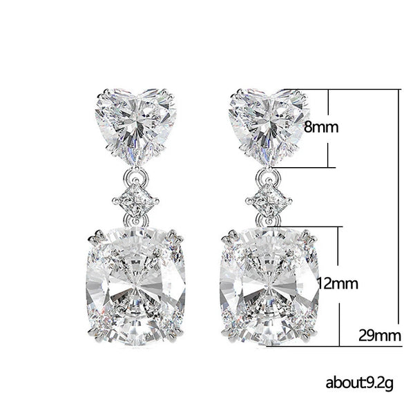 Luxury Flash Diamond Pink Yellow White Zircon Heart Shaped Copper Earrings For Women Fashion Ear Accessories